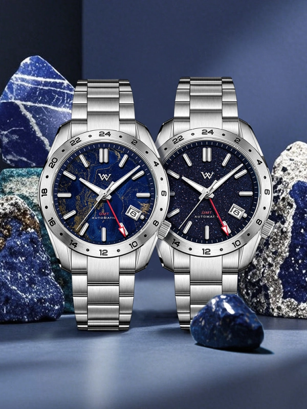 WM223 GMT Watch 40.5mm Natural Lapis Lazuli/Blue Sandstone Dials NH34 Sapphire Crystal Glass with AR Coating Men's Automatic Watch