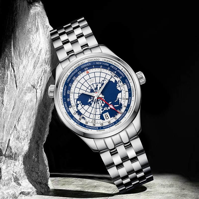 WM221 WM Watch Welly Merck Automatic Mechanical Men Watches NH34 Sapphire World Time GMT Original 100M Water Resistant Watch Man