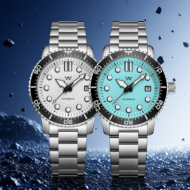 WM244  WM Watch Automatic Mechanical Waterproof Watch Men's Spark Pattern Dial AR Coating 8215 Welly Merck Watch