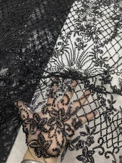 Pearl Sequin Lace Fabric for Wedding Dresses Sustainable Lace Mesh