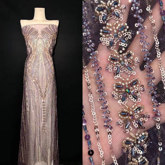 Pearl Sequin Lace Fabric for Wedding Dresses Sustainable Lace Mesh
