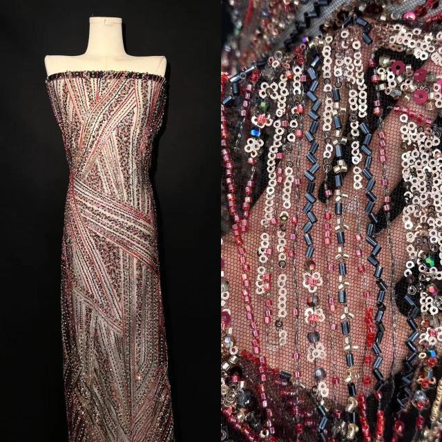 Latest Design Sequins Embroidery African French Tulle Lace Heavy Beaded Luxury 3D Lace Fabric With Sequence