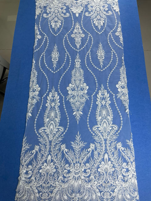 Pearl Sequin Lace Fabric for Wedding Dresses Sustainable Lace Mesh