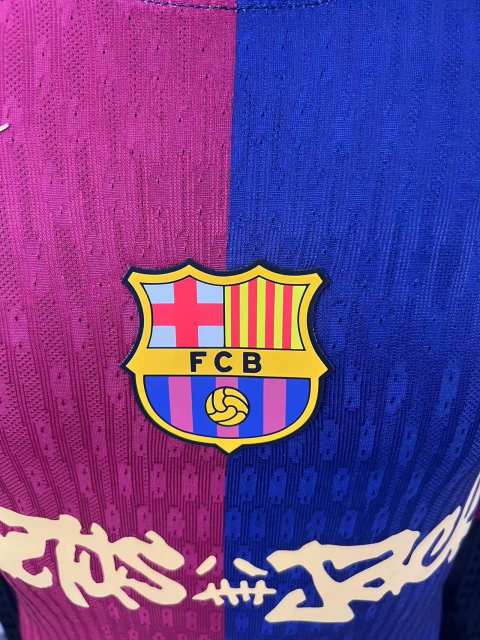 2025/26 Barcelona Home Barça x Spotify x Travis Scott Player Version Long Sleeve Jersey 