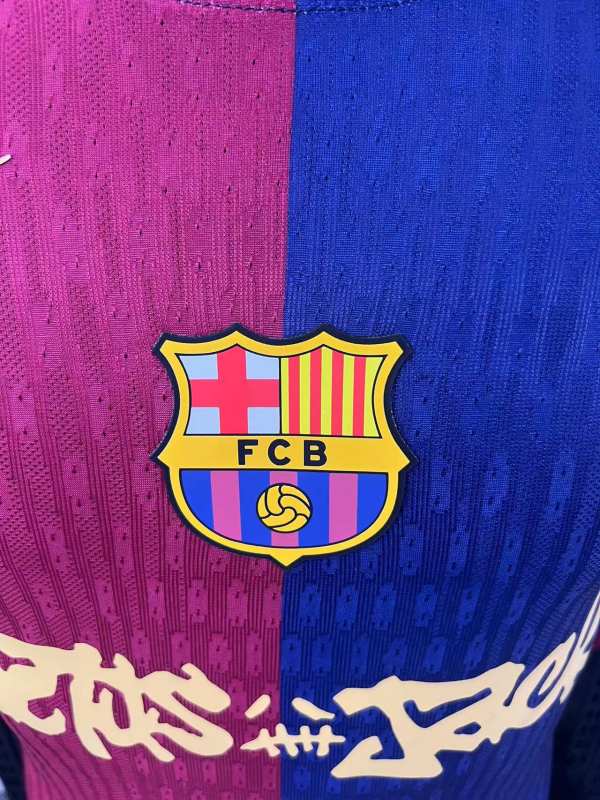 2025/26 Barcelona Home Barça x Spotify x Travis Scott Player Version Long Sleeve Jersey 