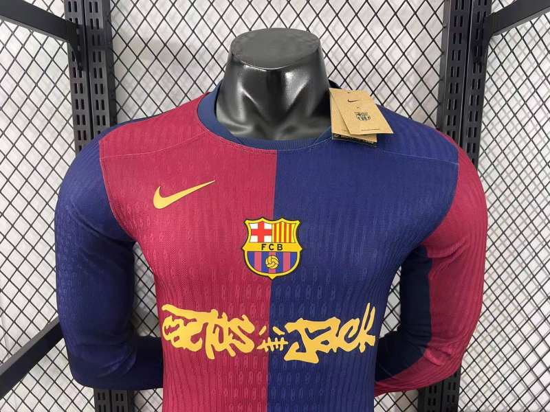 2025/26 Barcelona Home Barça x Spotify x Travis Scott Player Version Long Sleeve Jersey 