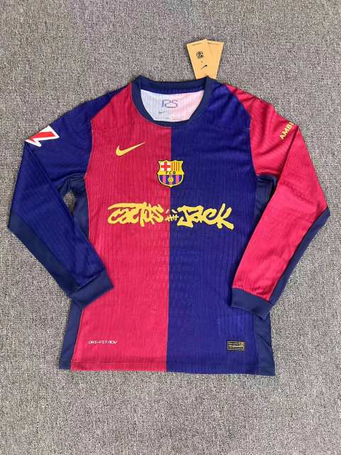 2025/26 Barcelona Home Barça x Spotify x Travis Scott Player Version Long Sleeve Jersey 