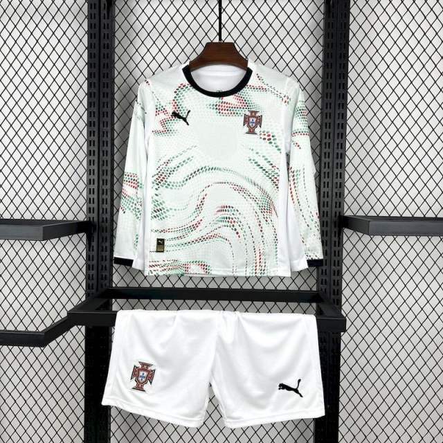 2025 Portugal Away Long Sleeve Kids Jersey 