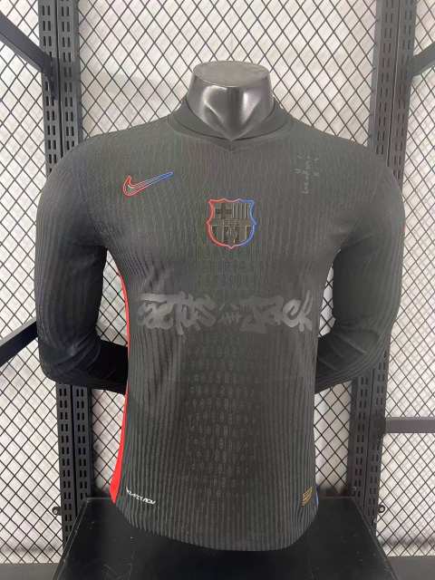 2025/26 Barcelona Away Barça x Spotify x Travis Scott Long Sleeves Player Version Jersey 