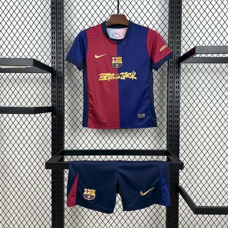 2025/26 Barcelona Home Barça x Spotify x Travis Scott Kids Jersey 