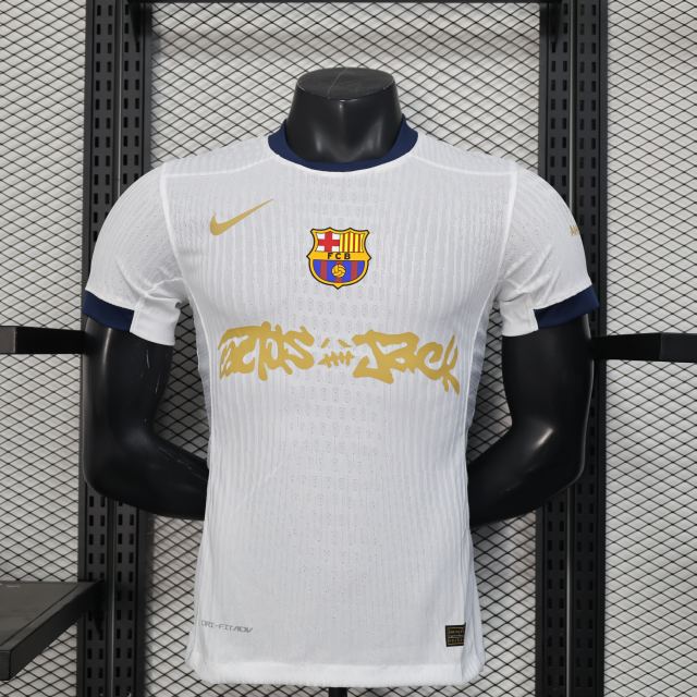 2025/26 Barcelona White Special Barça x Spotify x Travis Scott Player Version Jersey 