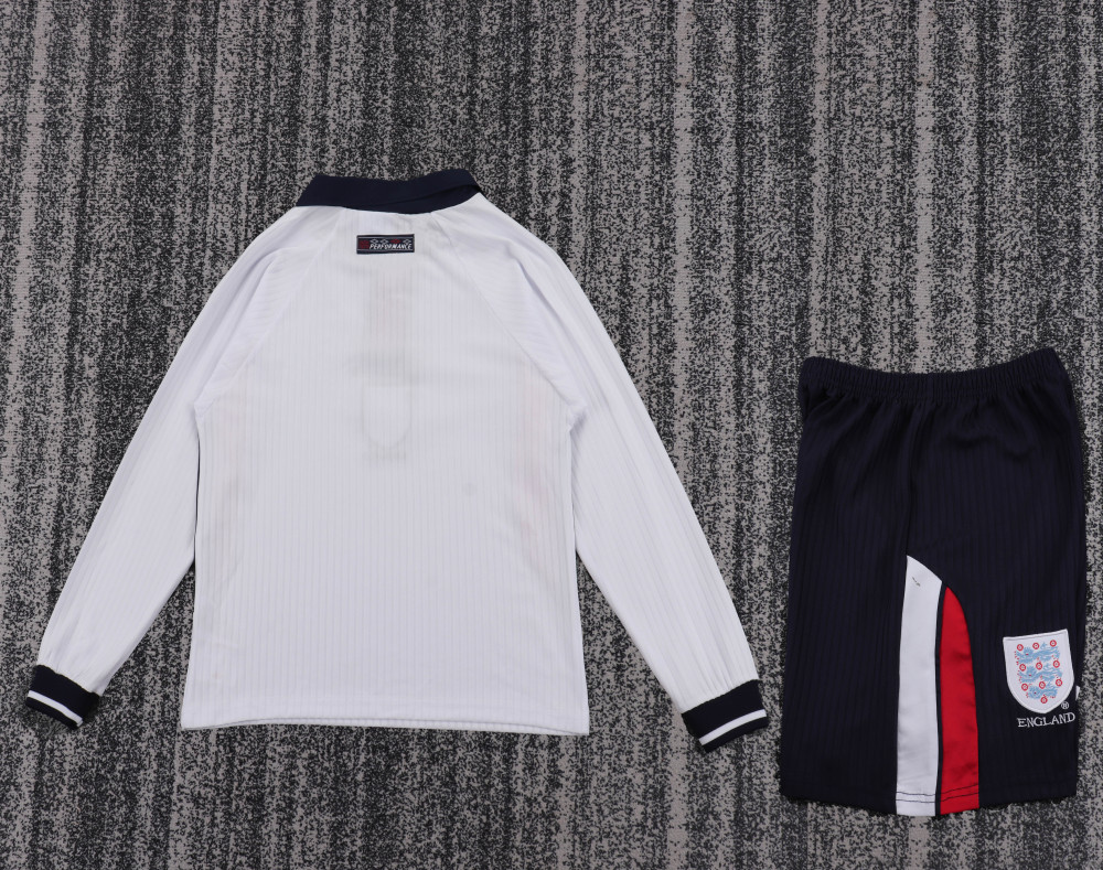 1998 World Cup England Home Retro Kids Jersey Long Sleeve