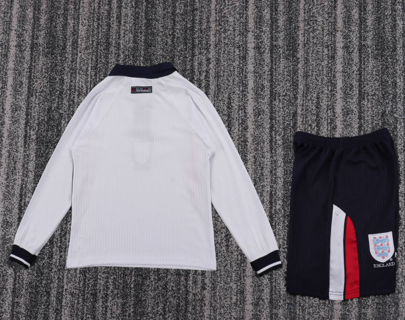 1998 World Cup England Home Retro Kids Jersey Long Sleeve