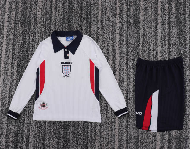 1998 World Cup England Home Retro Kids Jersey Long Sleeve