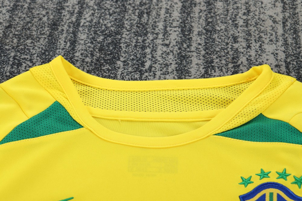 2002 World Cup Brazil Home Retro Kids Jersey Long Sleeve
