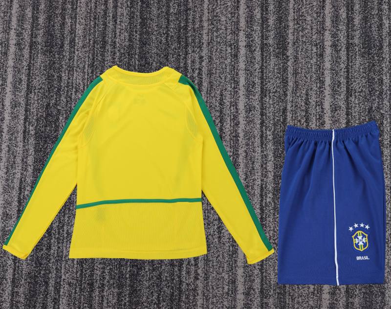 2002 World Cup Brazil Home Retro Kids Jersey Long Sleeve
