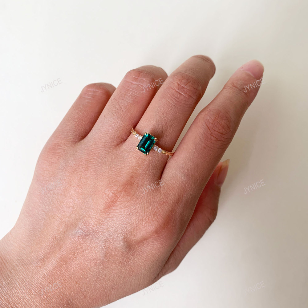 Vintage Emerald Engagement Ring Gold Dainty May Birthstone Green Gemstone Unique Sterling Silver Promise Wedding Statement Jewelry Vintage Emerald Engagement Ring 10k 14k 18k Solid Gold Promise Wedding Statement Ring