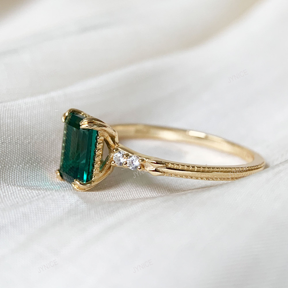 Vintage Emerald Engagement Ring Gold Dainty May Birthstone Green Gemstone Unique Sterling Silver Promise Wedding Statement Jewelry Vintage Emerald Engagement Ring 10k 14k 18k Solid Gold Promise Wedding Statement Ring