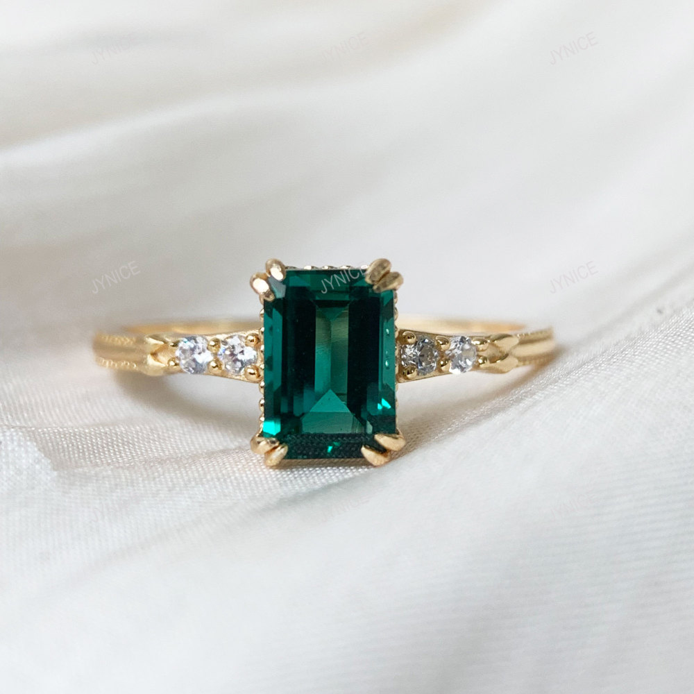 Vintage Emerald Engagement Ring Gold Dainty May Birthstone Green Gemstone Unique Sterling Silver Promise Wedding Statement Jewelry Vintage Emerald Engagement Ring 10k 14k 18k Solid Gold Promise Wedding Statement Ring