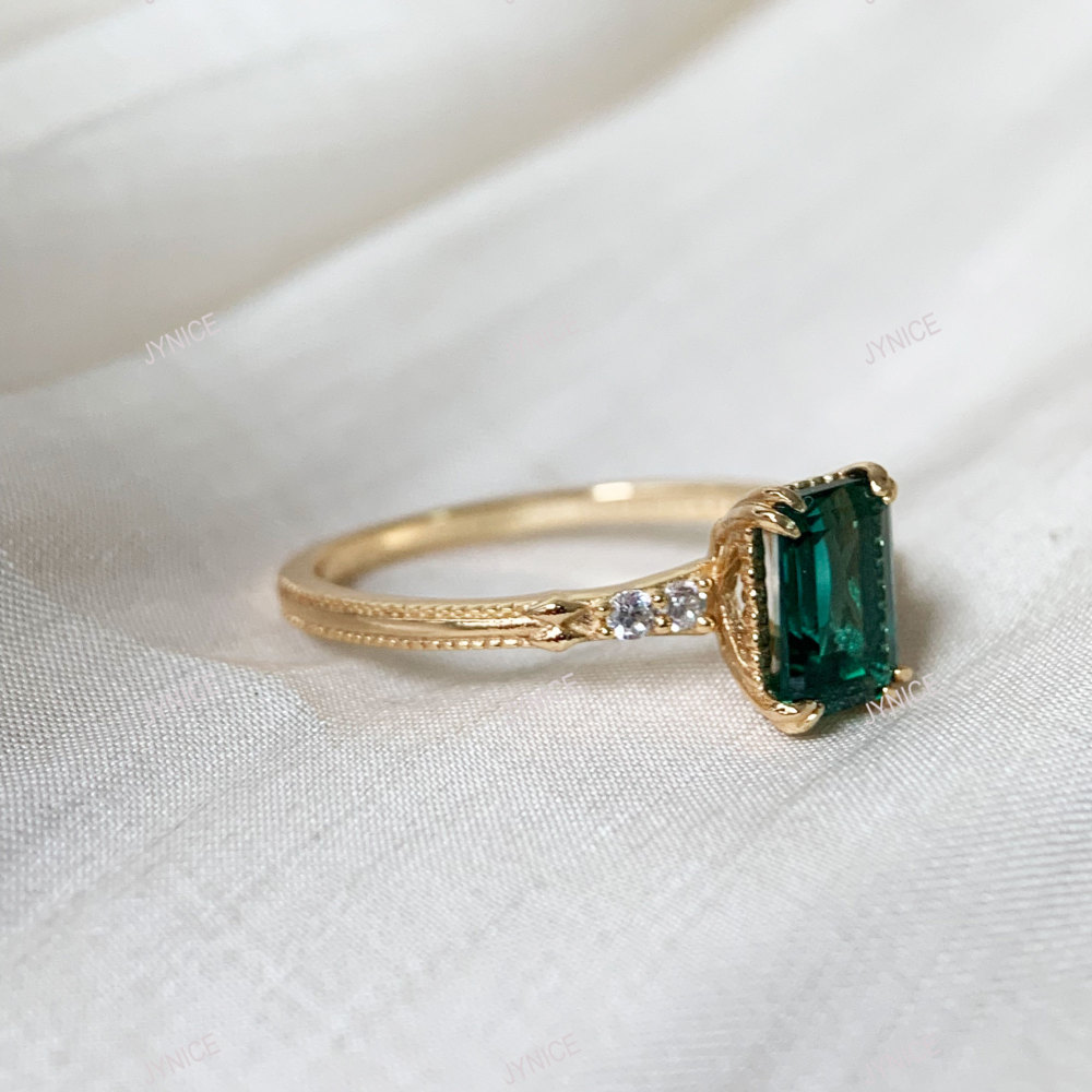 Vintage Emerald Engagement Ring Gold Dainty May Birthstone Green Gemstone Unique Sterling Silver Promise Wedding Statement Jewelry Vintage Emerald Engagement Ring 10k 14k 18k Solid Gold Promise Wedding Statement Ring