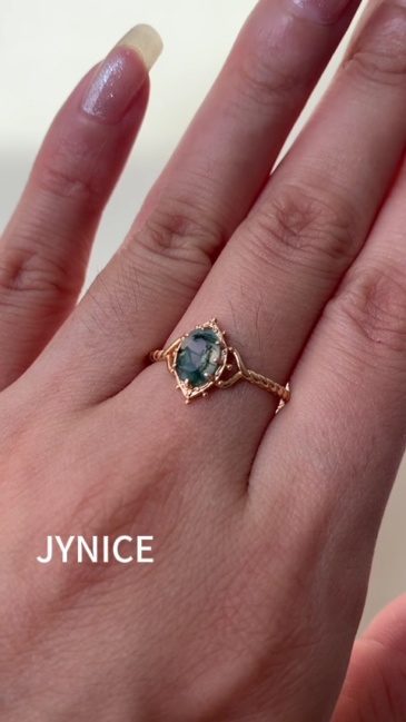 Natural Moss Agate Engagement Ring Vintage Unique 925 Sterling Silver Gold Solitaire Rings Promise Anniversary Jewelry for Women