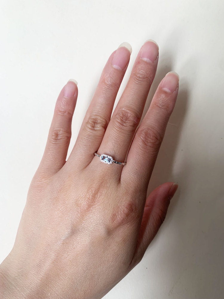 London Blue Topaz Wedding Band Ring Sterling Silver Baguette November Birthstone Ring Art Deco Filigree Solitaire Promise Ring 10K 14K 18K Solid Gold