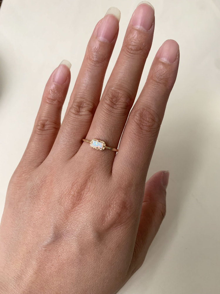 Vintage Opal Engagement Ring, Sterling Silver White Opal Ring, Solitaire Fire Opal Ring, Dainty Opal ring, Baguette October Birthstone Ring 10K 14K 18K Solid Gold