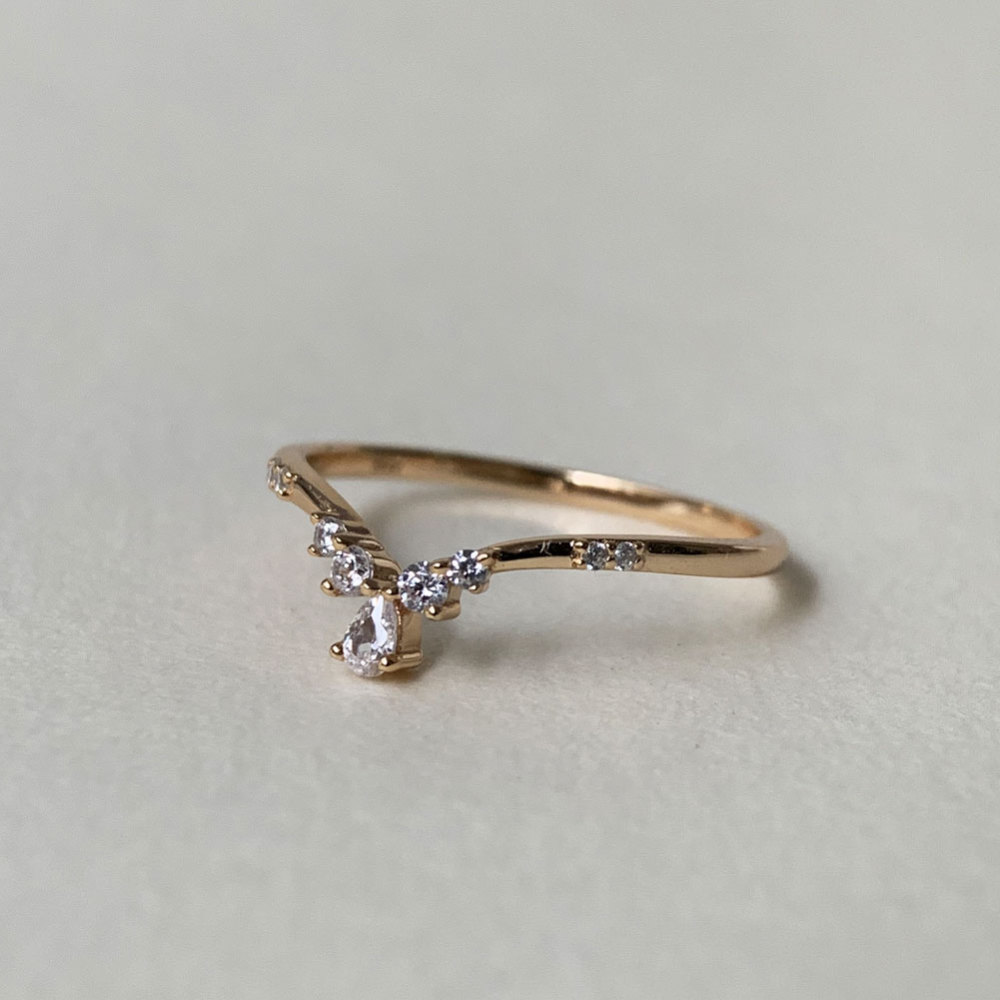 Curved Wedding Band Pear Cut Cubic Zirconia Unique Chevron Stacking Band V Shaped CZ Stackable Ring Anniversary Gift for her