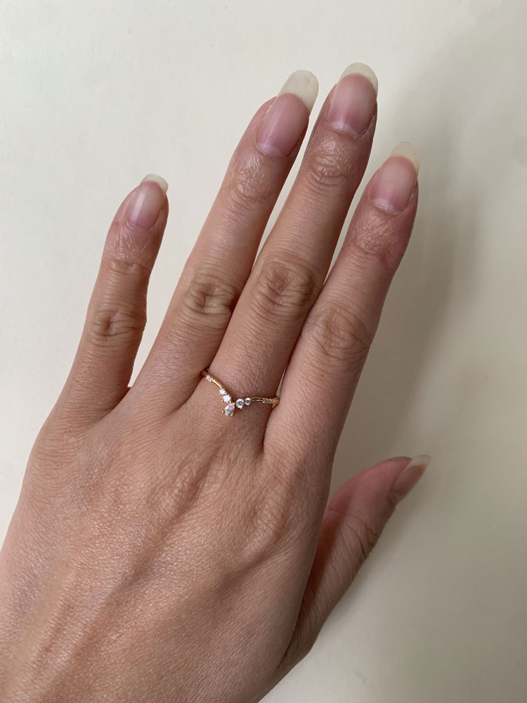 Curved Wedding Band Pear Cut Cubic Zirconia Unique Chevron Stacking Band V Shaped CZ Stackable Ring Anniversary Gift for her