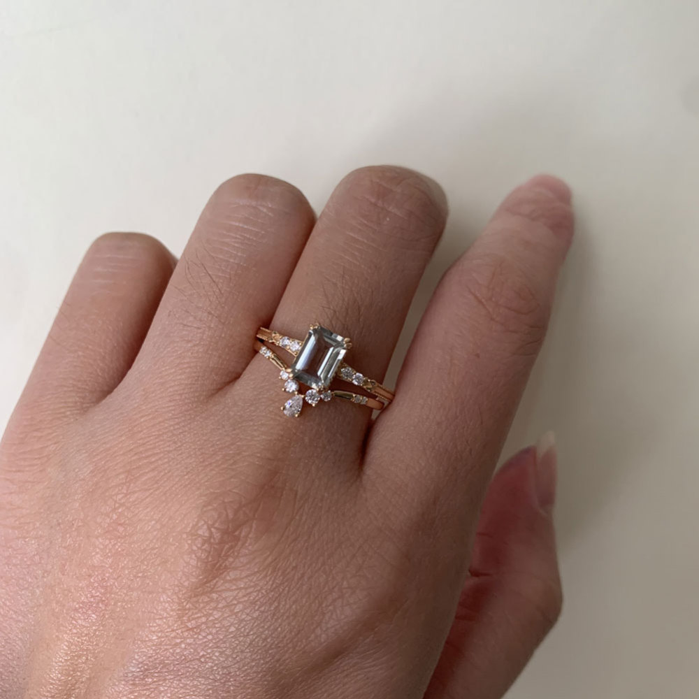 Curved Wedding Band Pear Cut Cubic Zirconia Unique Chevron Stacking Band V Shaped CZ Stackable Ring Anniversary Gift for her