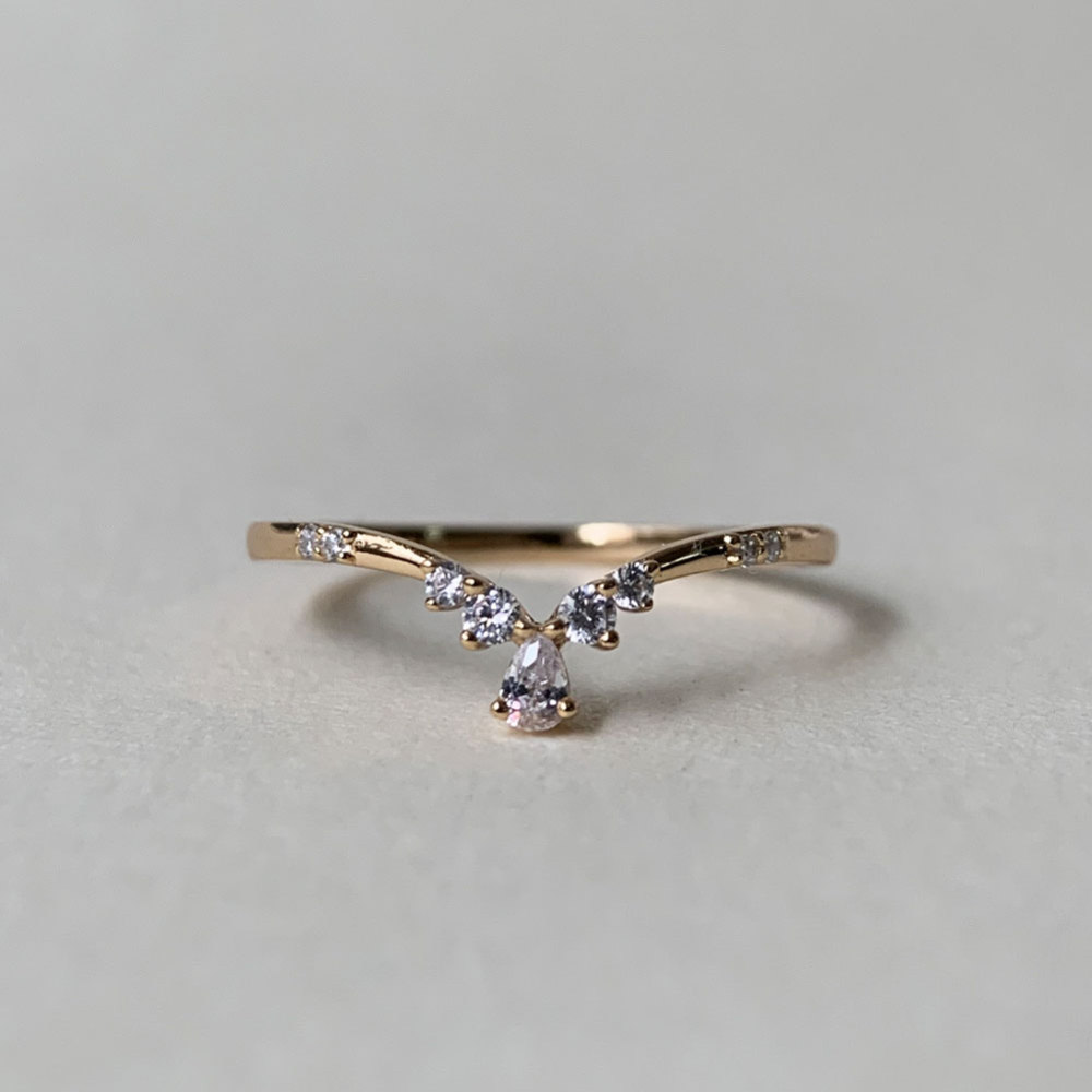 Curved Wedding Band Pear Cut Cubic Zirconia Unique Chevron Stacking Band V Shaped CZ Stackable Ring Anniversary Gift for her