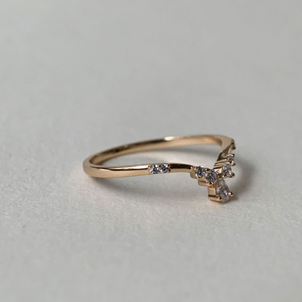 Curved Wedding Band Pear Cut Cubic Zirconia Unique Chevron Stacking Band V Shaped CZ Stackable Ring Anniversary Gift for her