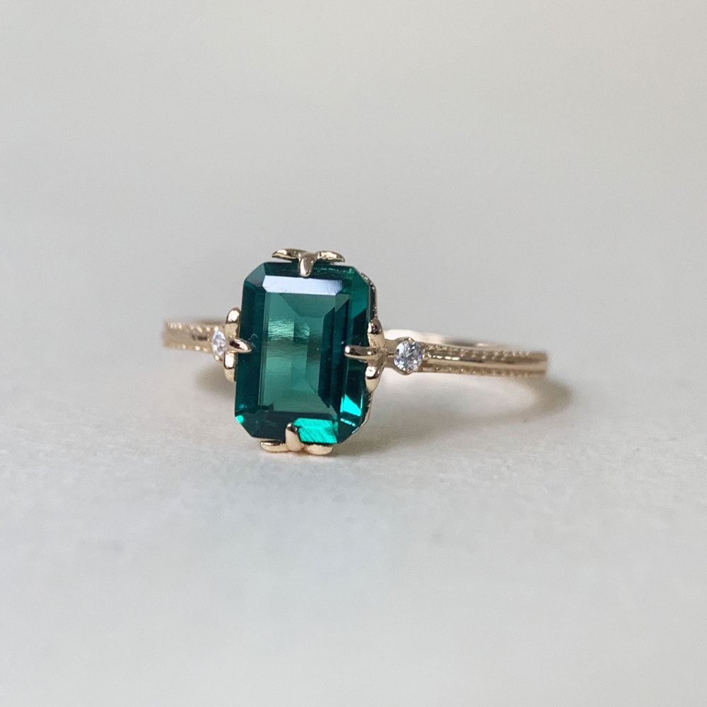 Emerald Engagement Ring Gold Dainty May Birthstone Rings Vintage Green Gemstone Sterling Silver Promise Wedding Anniversary Jewelry