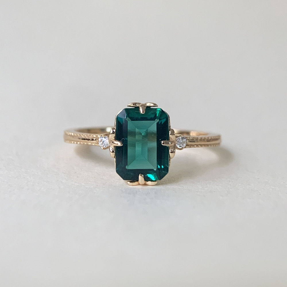 Emerald Engagement Ring Gold Dainty May Birthstone Rings Vintage Green Gemstone Sterling Silver Promise Wedding Anniversary Jewelry