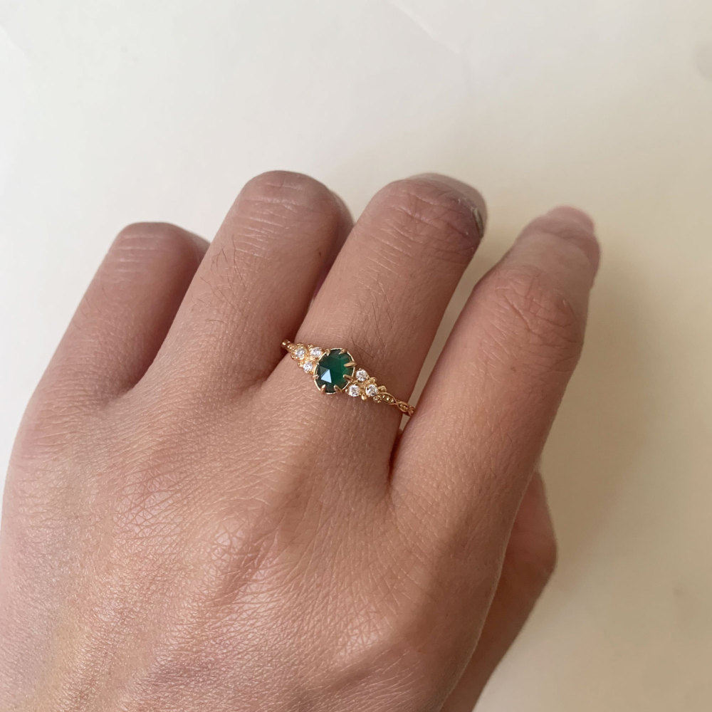 Dainty Chrysoprase Engagement Ring Vintage Gold Sterling Silver Green Onyx Wedding Promise Ring Anniversary Gift for her