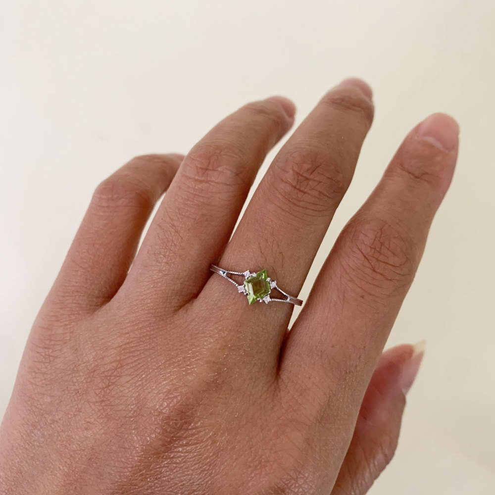 Peridot Promise Ring Sterling Silver Green Olivine August Birthstone Rings Dainty Art Deco Wedding Anniversary Ring