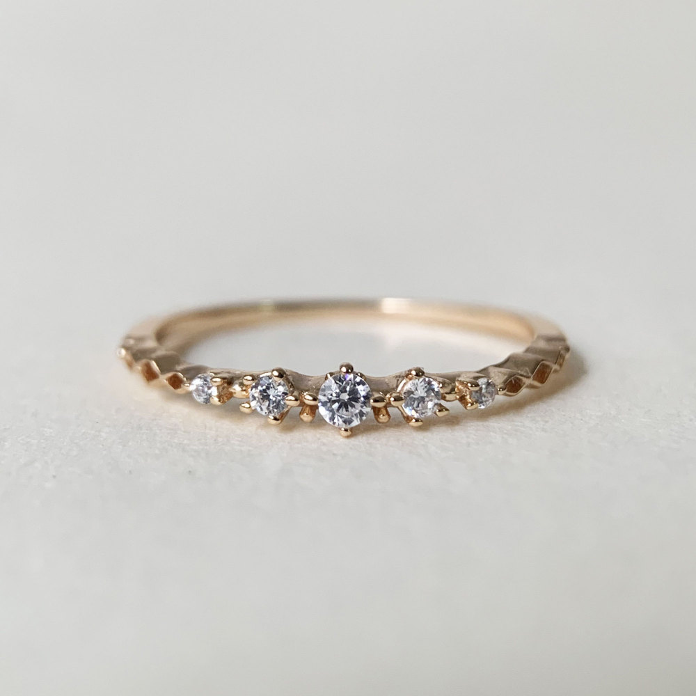 Vintage Cubic Zirconia Wedding Band Unique 5 stone Simulated Diamond Stacking Band Dainty Unique CZ Matching Band for Women