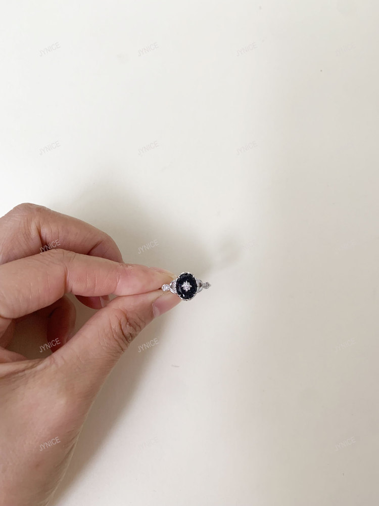 Vintage Blue Sandstone Engagement Ring Sterling Silver Flower Solitaire Promise Wedding Rings Unique Dainty Galaxy Gemstone Jewelry