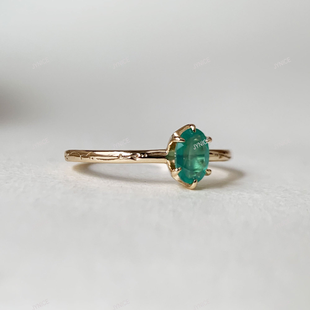 Dainty Chrysoprase Ring Vintage Filigree Gold Plated Green Agate Oval Onyx Solitaire Wedding Anniversary Ring Gift for her