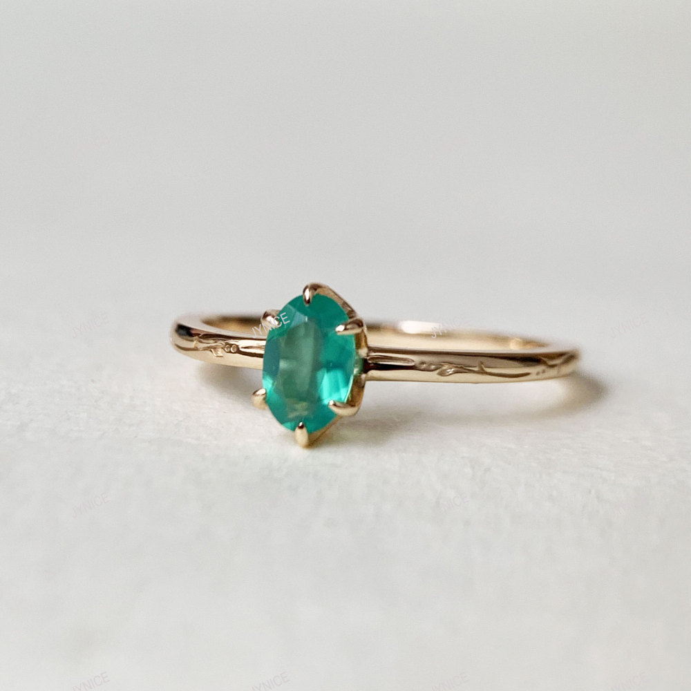 Dainty Chrysoprase Ring Vintage Filigree Gold Plated Green Agate Oval Onyx Solitaire Wedding Anniversary Ring Gift for her