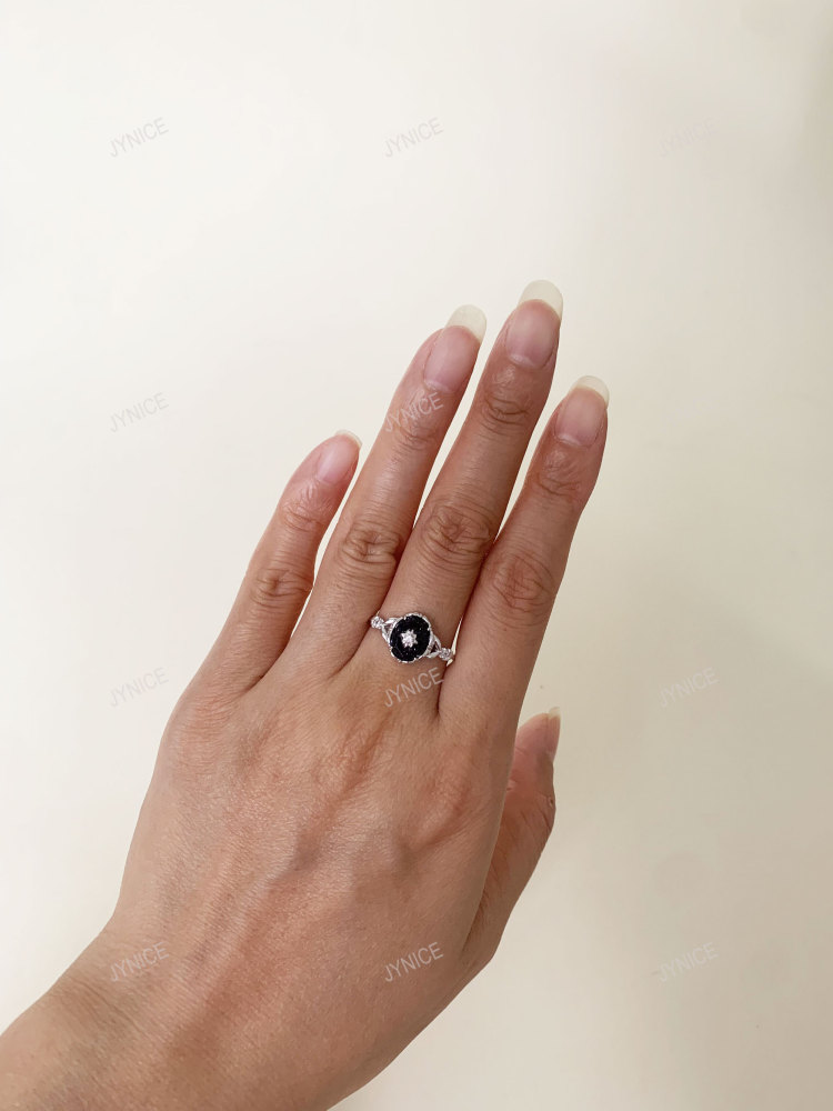 Vintage Blue Sandstone Engagement Ring Sterling Silver Flower Solitaire Promise Wedding Rings Unique Dainty Galaxy Gemstone Jewelry