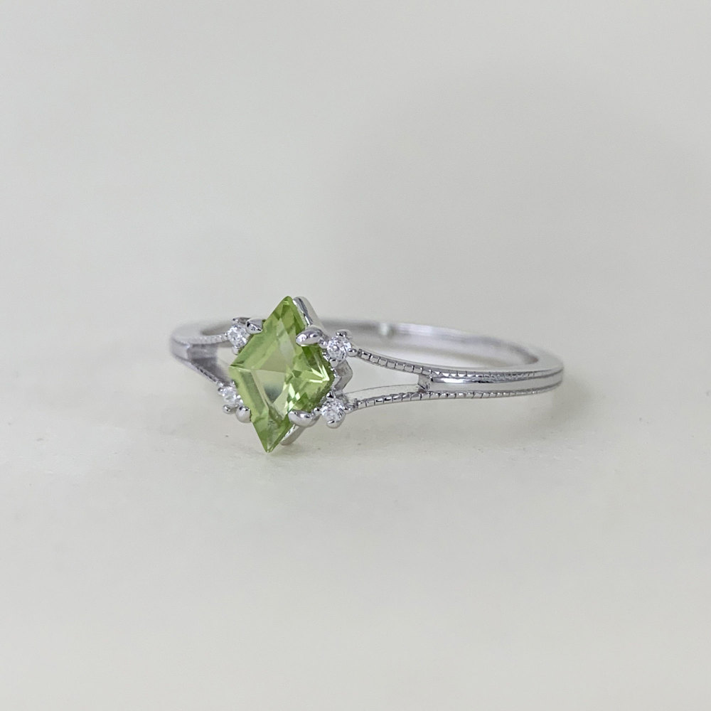Peridot Promise Ring Sterling Silver Green Olivine August Birthstone Rings Dainty Art Deco Wedding Anniversary Ring