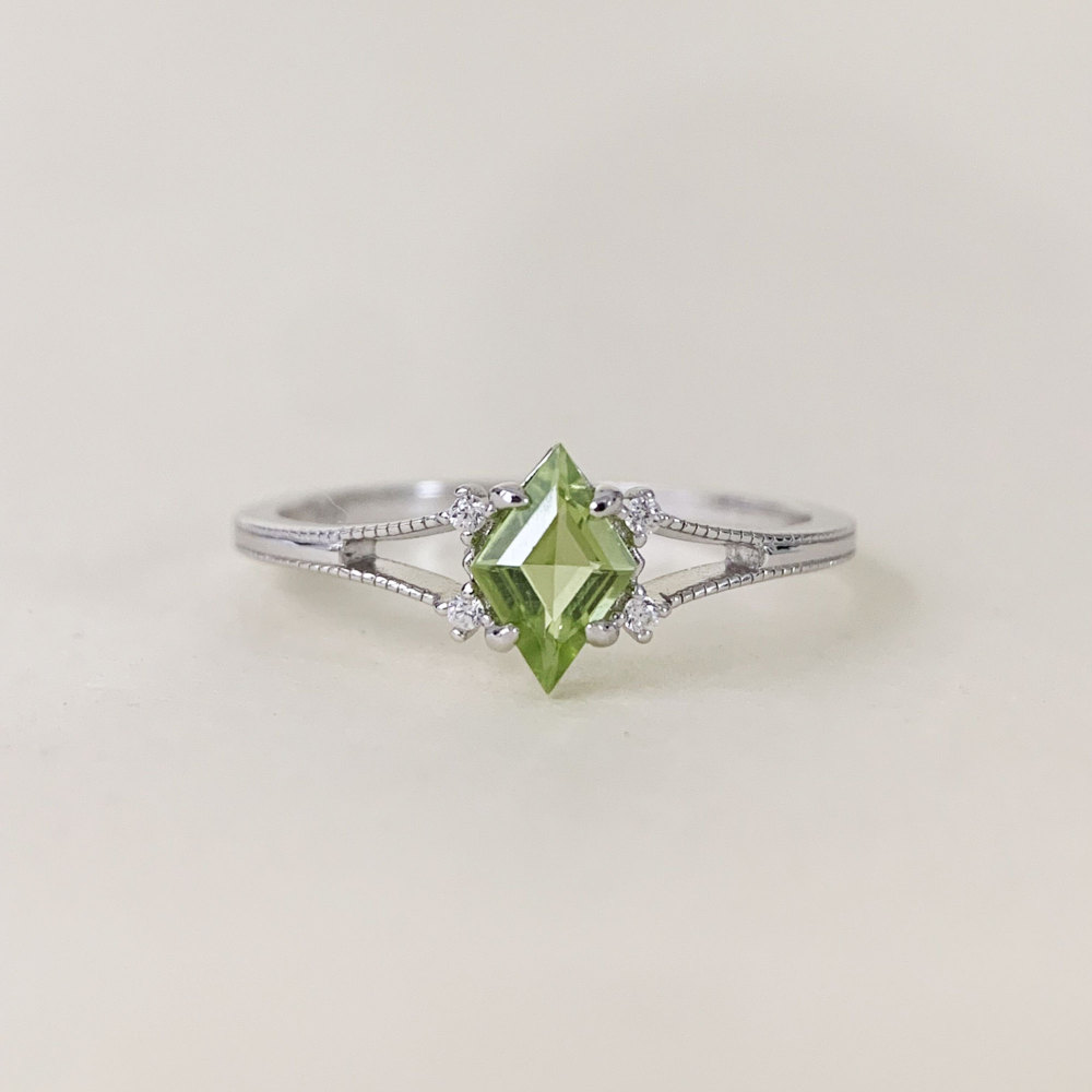 Peridot Promise Ring Sterling Silver Green Olivine August Birthstone Rings Dainty Art Deco Wedding Anniversary Ring