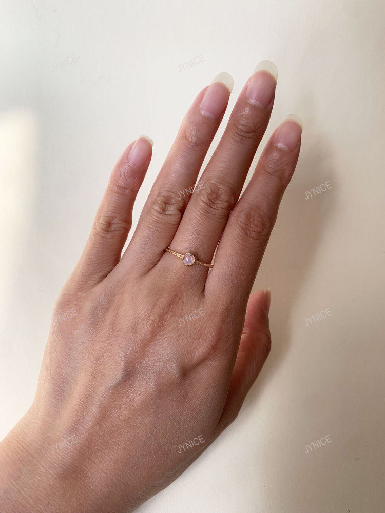 Natural Opal Ring Gold Solitaire Rings Dainty Art Deco Anniversary Promise Ring Round October Birthstone Ring