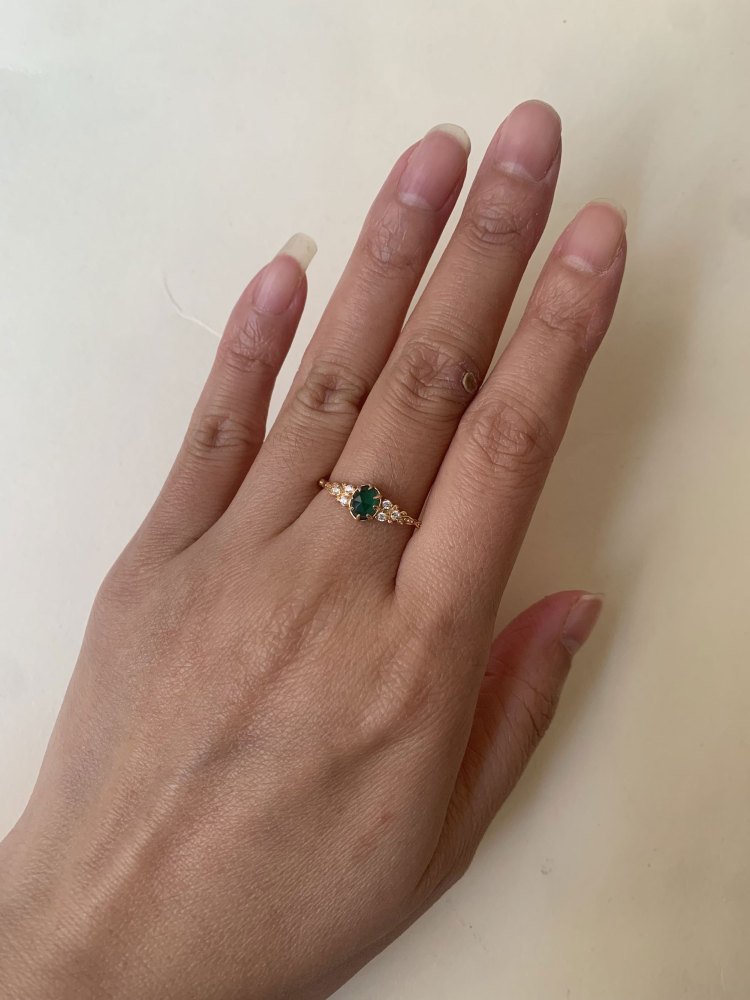 Dainty Chrysoprase Engagement Ring Vintage Gold Sterling Silver Green Onyx Wedding Promise Ring Anniversary Gift for her