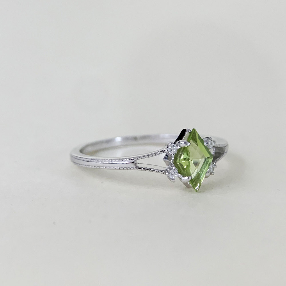 Peridot Promise Ring Sterling Silver Green Olivine August Birthstone Rings Dainty Art Deco Wedding Anniversary Ring