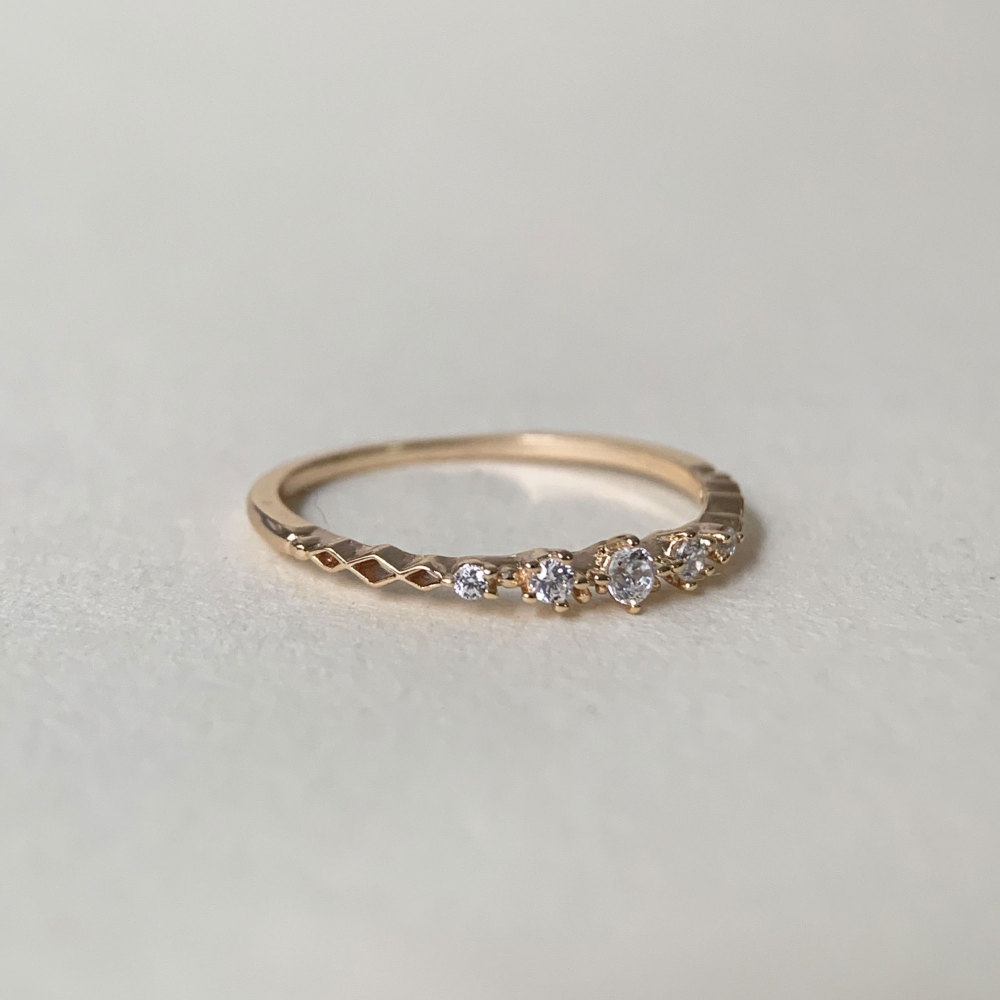 Vintage Cubic Zirconia Wedding Band Unique 5 stone Simulated Diamond Stacking Band Dainty Unique CZ Matching Band for Women