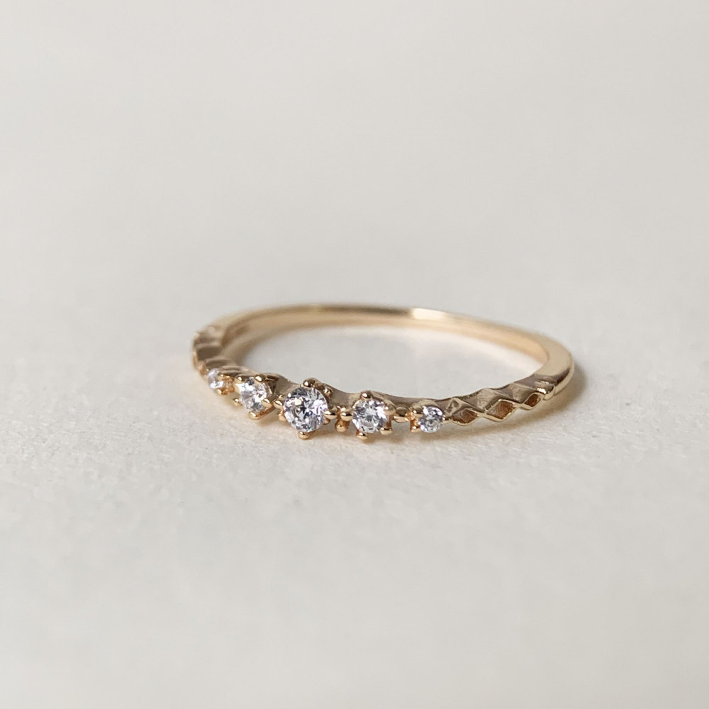 Vintage Cubic Zirconia Wedding Band Unique 5 stone Simulated Diamond Stacking Band Dainty Unique CZ Matching Band for Women