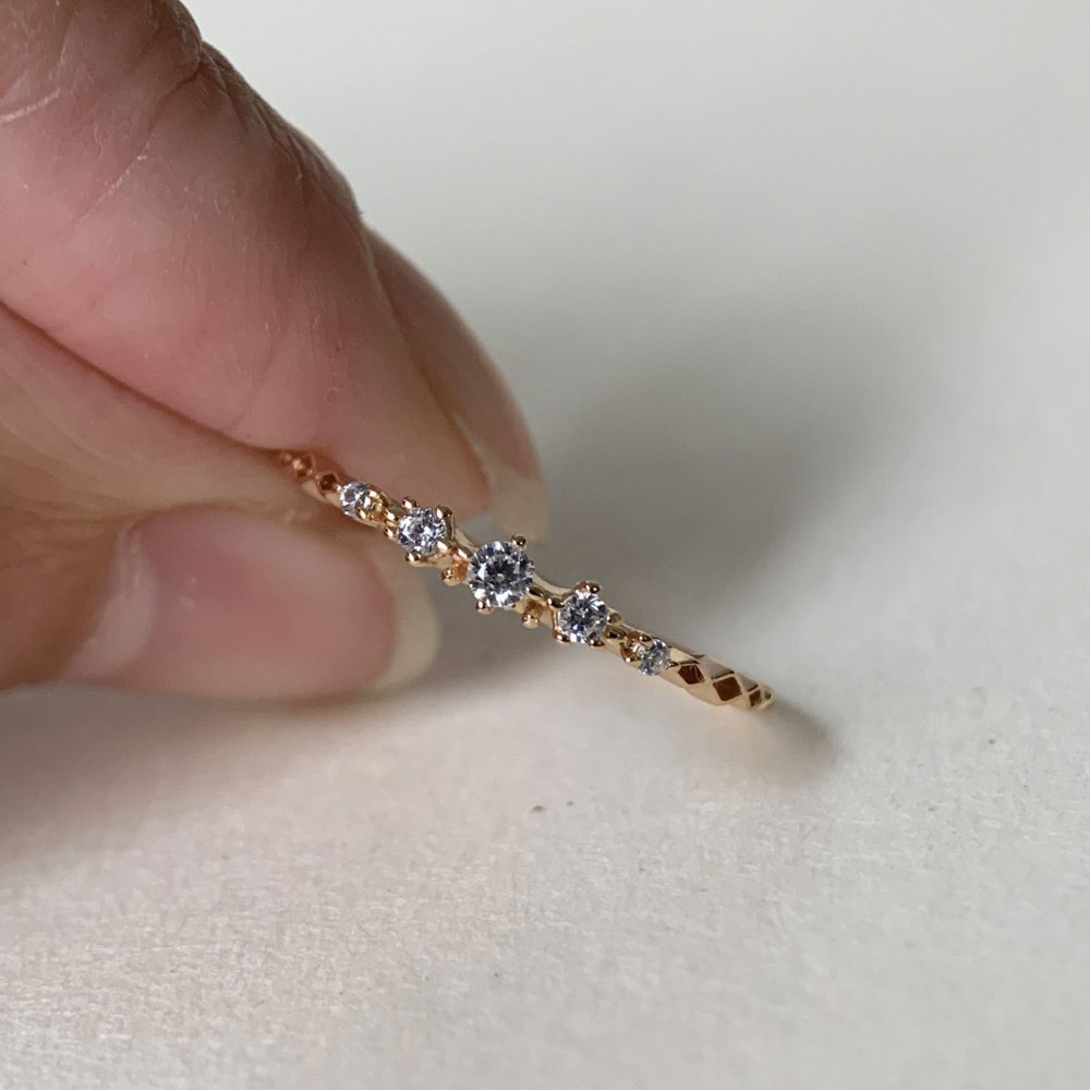 Vintage Cubic Zirconia Wedding Band Unique 5 stone Simulated Diamond Stacking Band Dainty Unique CZ Matching Band for Women