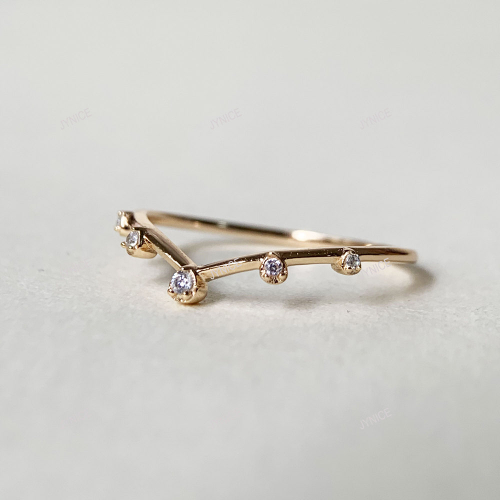 Cubic Zirconia Wedding Band, Gold Stackable Ring, V Curved Stacking Band, Promise Birthday Gift for her